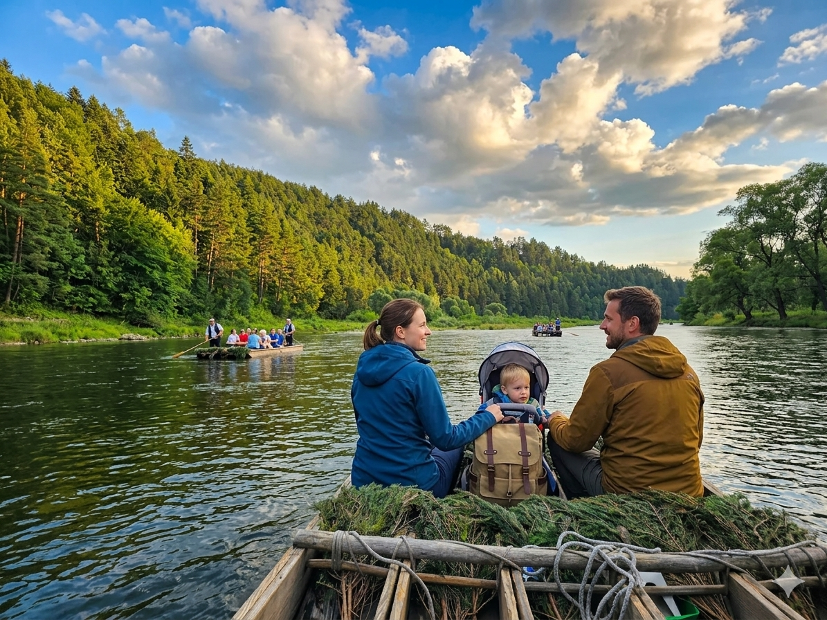Spływ Dunajcem - panorama Pienin i tratwy flisackie